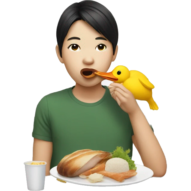 Asian young adult eating duck emoji
