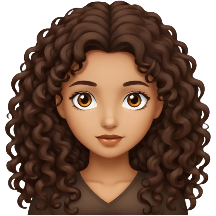 ايموجي فتاة ذات بشره قمحيه شعر بني غامق كيرلي طويل جميله  emoji