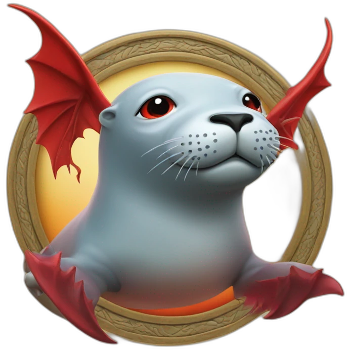 seal with a red dragon with outstretched wings in the center emoji