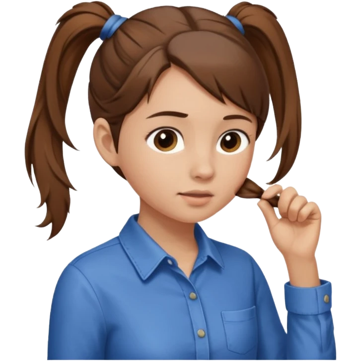 Normal skinned, tiny nosed, brown haired girl with Tying a ponytail emoji