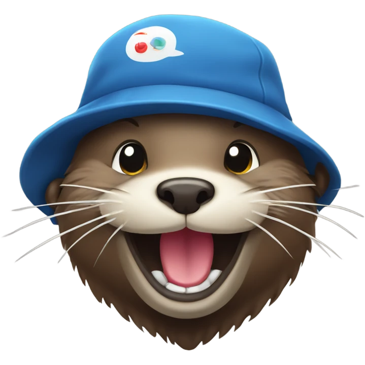 An otter that is very happy because he just went down a mud slide. He is also wearing a backwards hat emoji
