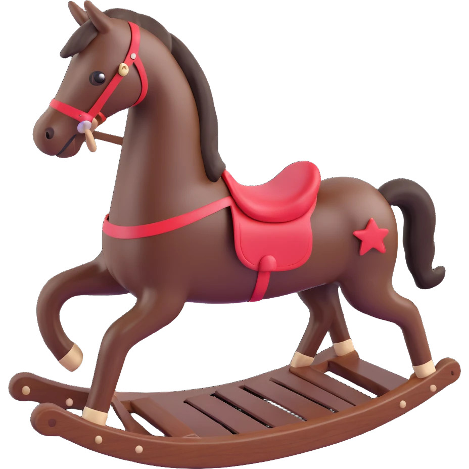 rocking horse, 3D, vintage style, dark wood, elegant, no text emoji