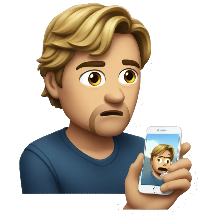 scared leonardo di caprio look at his iphone emoji