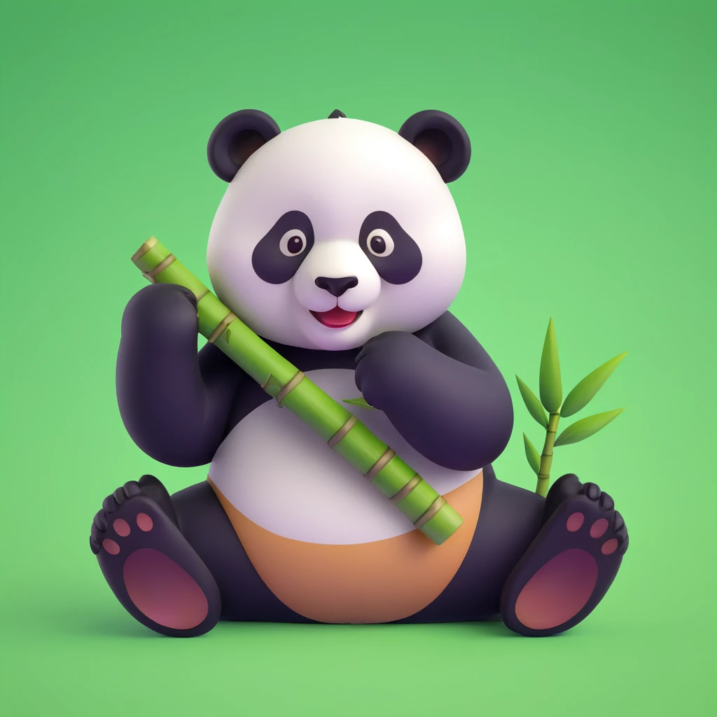 panda eating bamboo in forrest, close up pose emoji