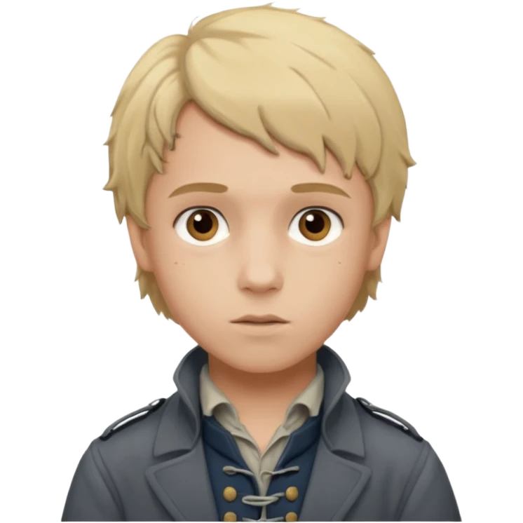 Gavroche From Les Miserables with light skin, brown eyes, blonde hair, gray outfit emoji