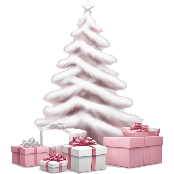 Light pink Christmas gifts under a white Christmas tree  emoji