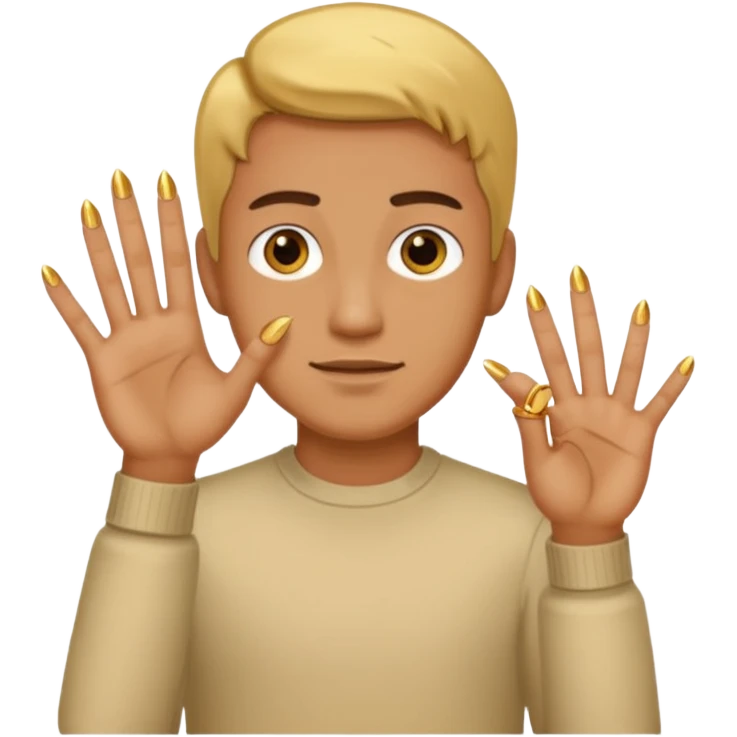 Man Tan skin hand with short gold nails emoji