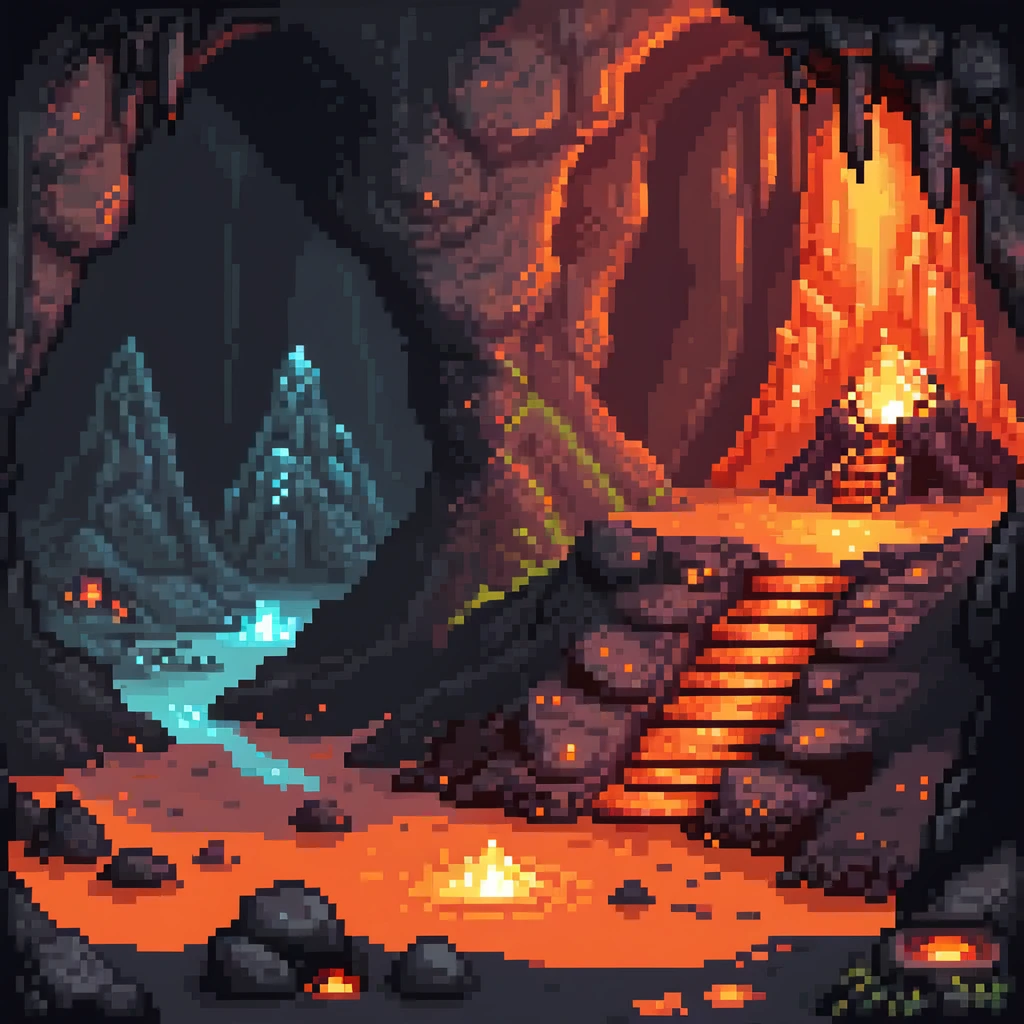 Dragon lair in volcanic cave with lava pools and glowing crystals emoji