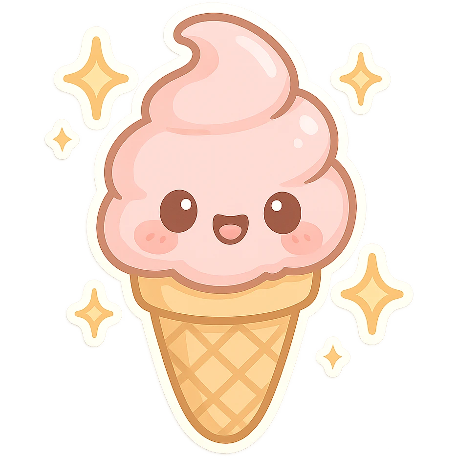 Sparkling Q-version sticker ice cream cone, cute and exaggerated emoji