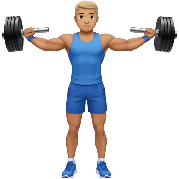 man with blue shorts doing side-lateral raise (T pose) with light dumbbells emoji