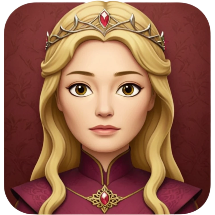 Cinematic Realistic Cersei Lannister Portrait, depicted with lifelike skin texture, subtle rosy undertones, and soft natural lighting that enhances the gentle contours of her face. Her intricately detailed golden blonde hair is elegantly styled , emoji