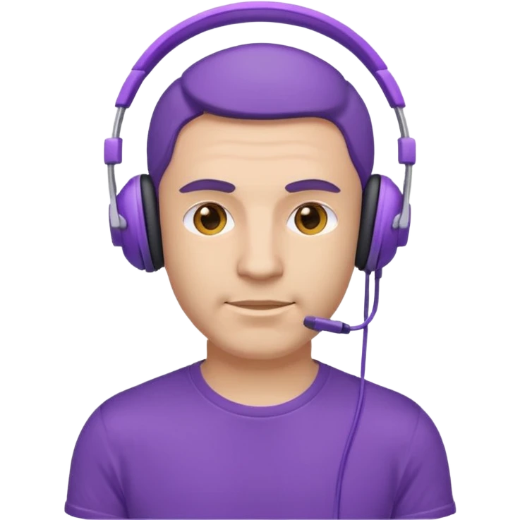 man with purple headphones and tshirt emoji