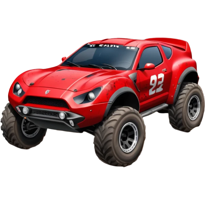 Satan’s Dirty and dented Local Motors Rally Fighter off road race car flying turning a tight corner (silver wheels) emoji