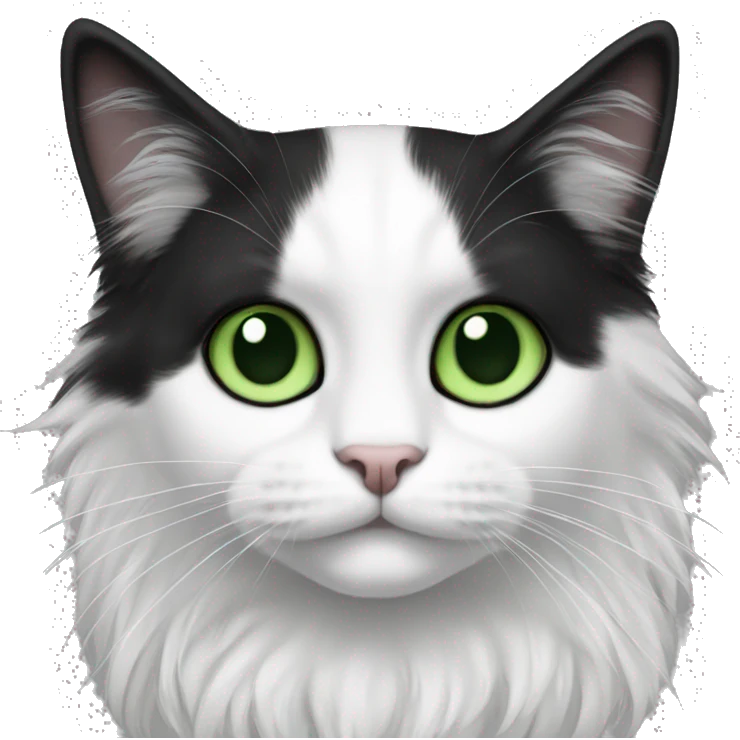 black and white cat long haired green eyes emoji
