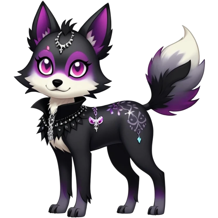 Vibrant edgy gothic Falvie-Fionbri-creature-sparkle-canine-fursona, full body, with random markings emoji
