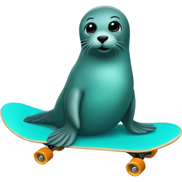 teal seal on a skateboard emoji