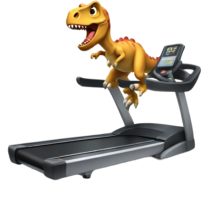 Fitness dinosaur running forward on treadmill emoji