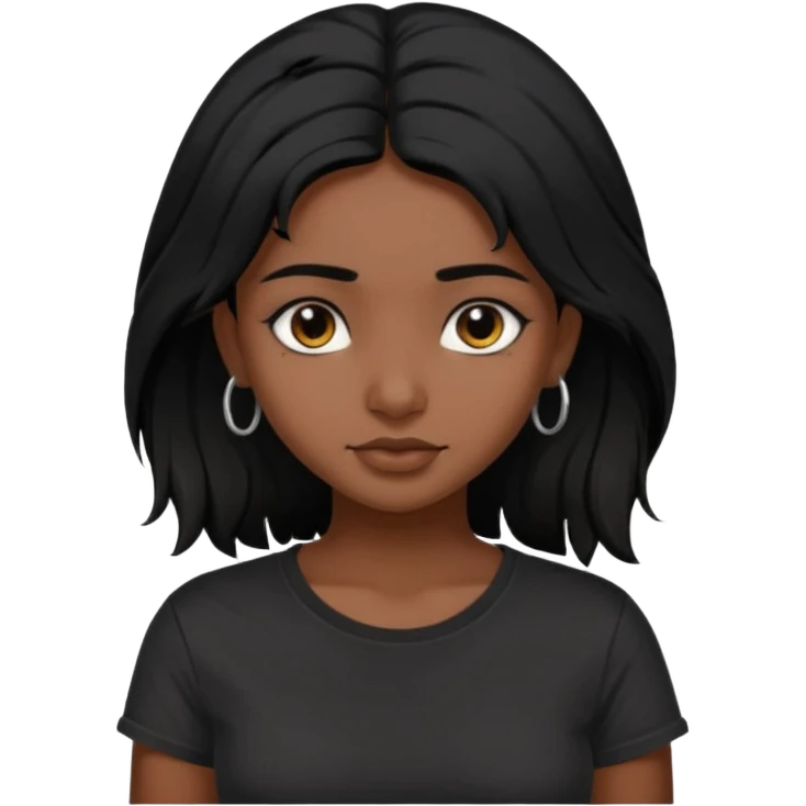 a pretty dark  indian bratz girl with messy dark black hair, wearing a black tee. emoji