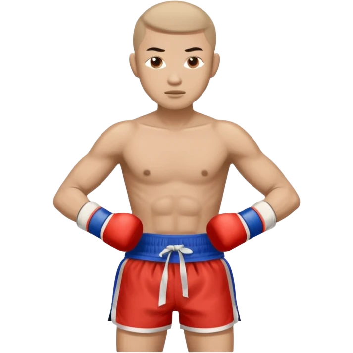 Create a Muay Thai fighter with his guard, like if he was covering himself and with a less serious expresión  emoji