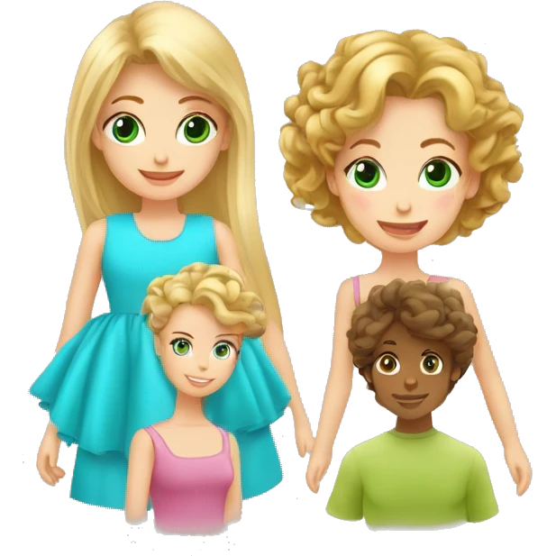 TRIO AVEC UNE FILLE AU cheveux mi-long blonde au yeux bleu + une fille avec les cheveux mi-long bouclé yeux brunc + une fille avec les cheveux legerement court ondulé avec les yeux vert  emoji