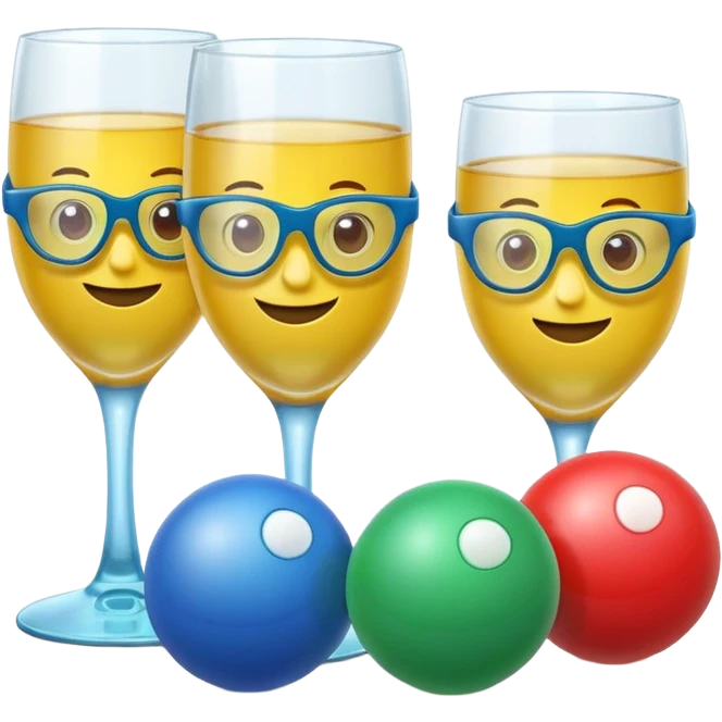 Cute 3D cartoon emoji sticker of a plastic glass-and-ball game with three glossy plastic glasses (blue, green, red) and a yellow ball. Soft lighting, smooth shadows, playful look, white sticker outline, transparent background, high resolution.” emoji
