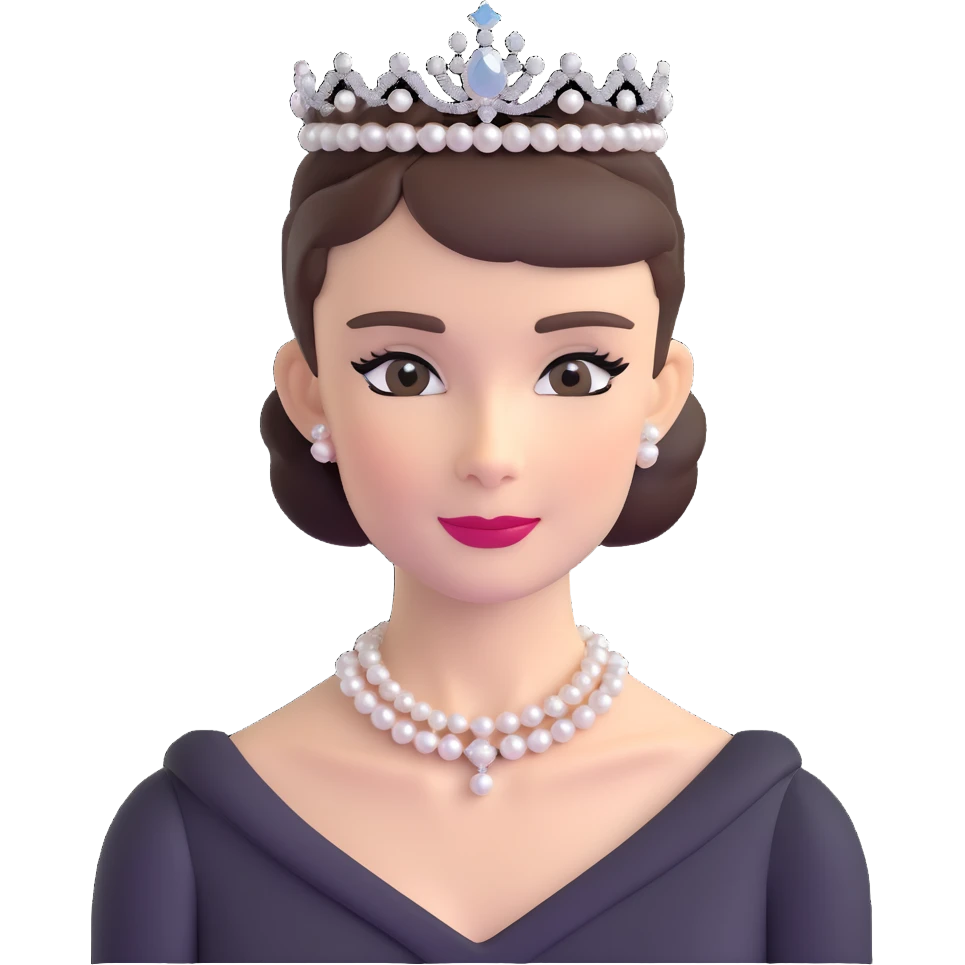 Audrey Hepburn iconic Breakfast at Tiffany's look with tiara and pearls emoji