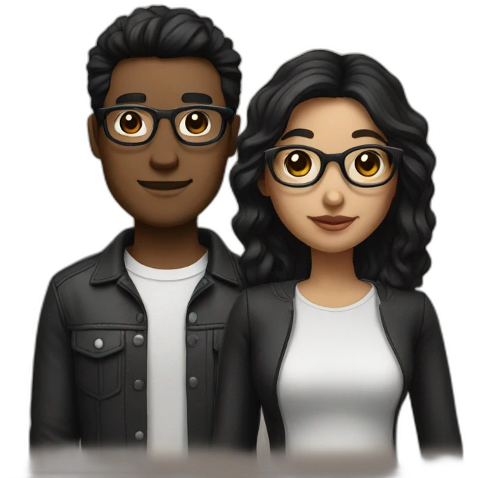 couple with white skin glasses and black hair and black eyes emoji
