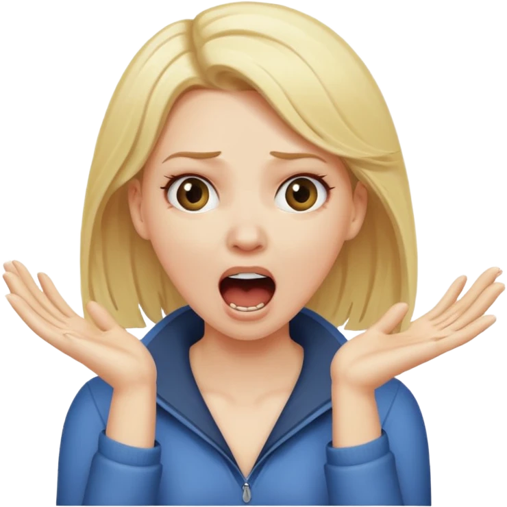 White girl with blonde hair with her hands around her neck screaming emoji