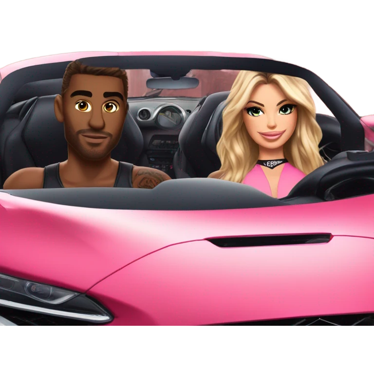 Photo of Victoria secret model driving in a sports car with a tattooed male model  emoji