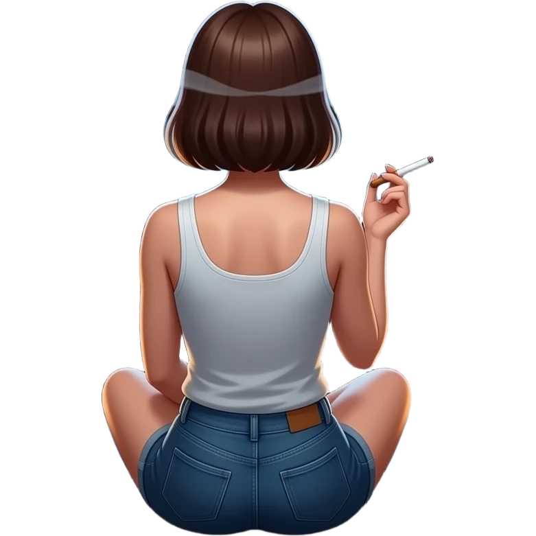 Alice sitting down from behind Smoking a blunt emoji