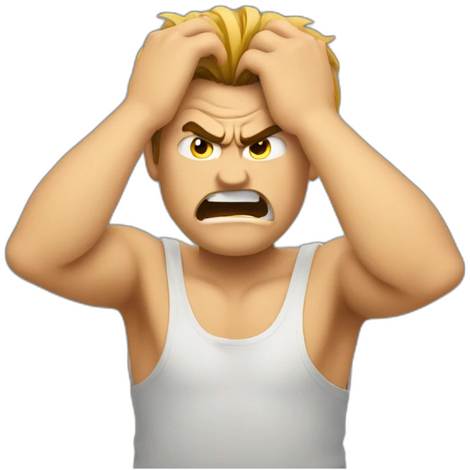 An angry man that His hands are between his hairs and want to pull his hairs strongly emoji