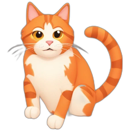 a cartoon cat sitting on a tree branch, in the style of gritty reportage, light red and orange, minimalist cartooning, tangled forms, petcore emoji