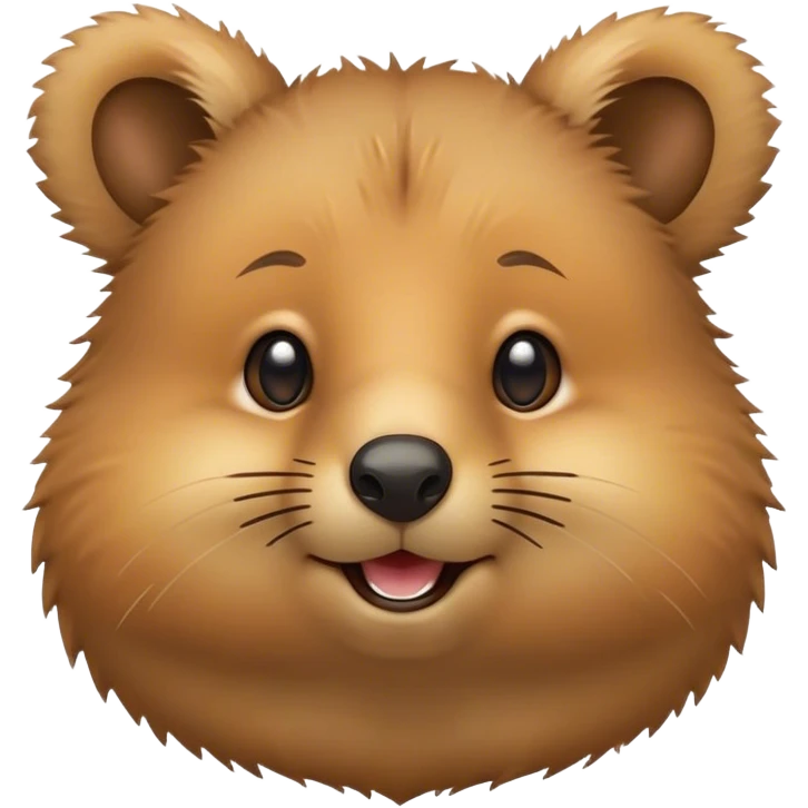 Cinematic Cute Quokka Portrait Emoji, Head tilted playfully and inquisitively, featuring a fluffy, round face with a naturally cheerful grin and bright, sparkling eyes full of playful curiosity, Simplified yet irresistibly adorable features, highly detailed, glowing with a warm, friendly glow, high shine, affectionate and spirited, stylized with a touch of Aussie whimsy, bright and endearing, soft glowing outline, capturing the essence of a mischievous yet loving quokka, so playful it feels like it could scamper out of the screen and into your arms! emoji