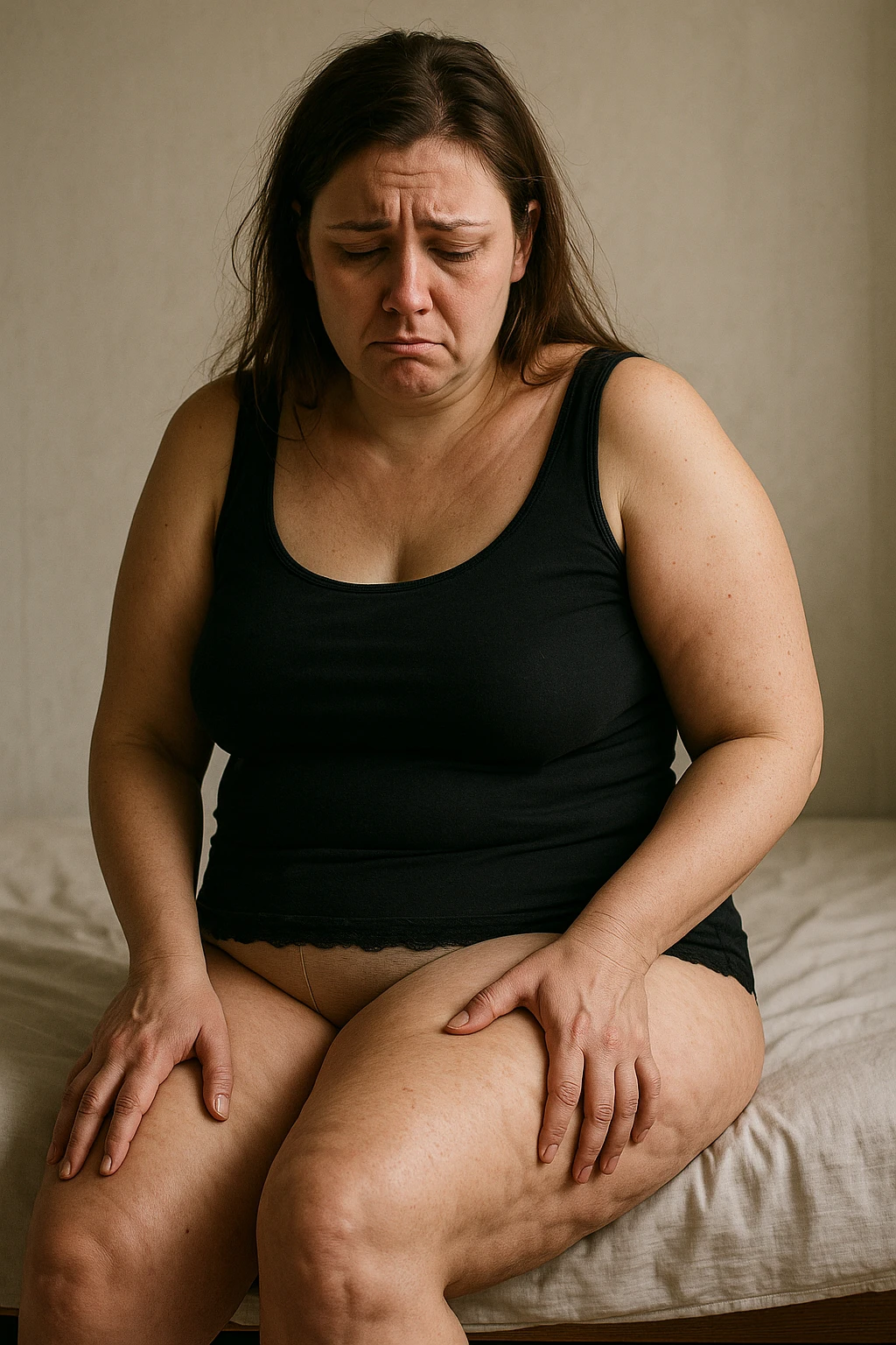 dONNA CON tanta cellulite disperata e stanca della sua condizione emoji