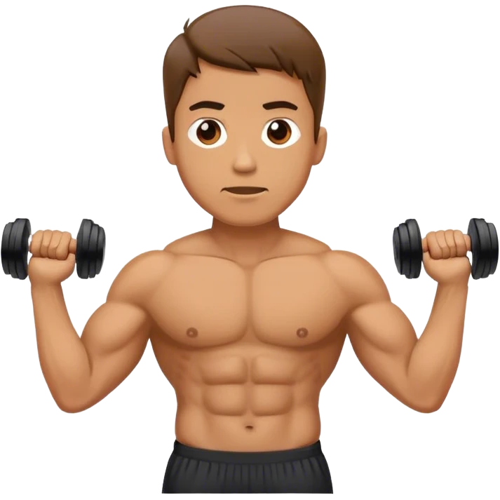 man shrugging shoulders up, and holding dumbbells by his body side emoji