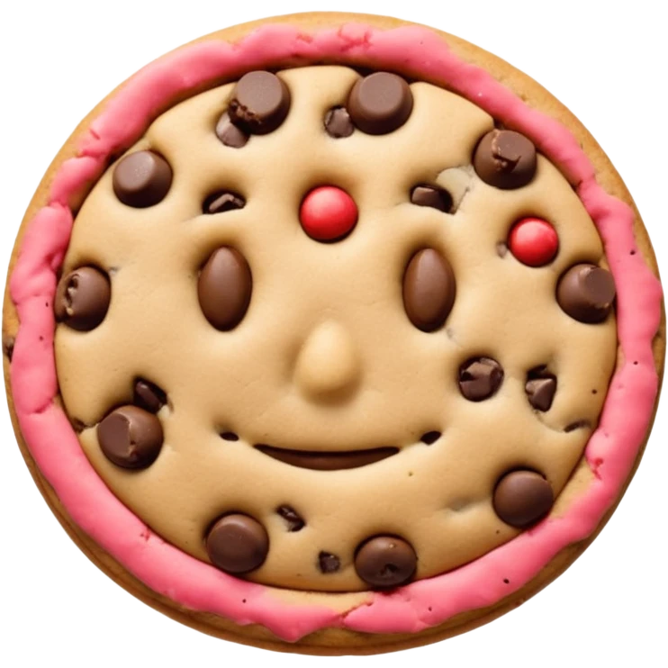 {
    "type": "object",
    "look": "chocolate chip cookie man, round chips, baked surface, front view",
    "description": "a cookie man made of chocolate chip dough, with visible chips and soft edges"
  } emoji