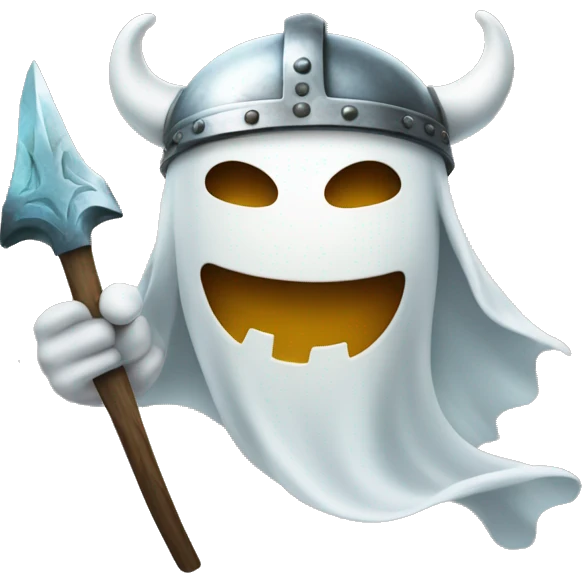 smiling ghost with viking helmet waving hello emoji