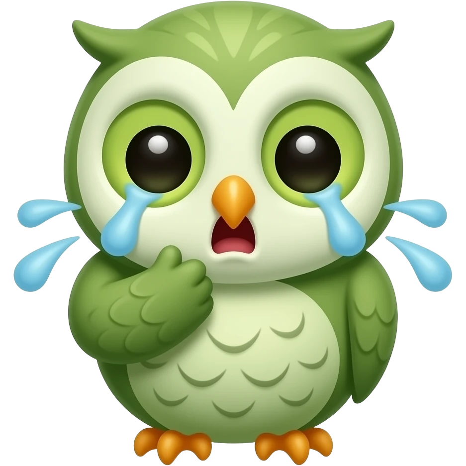 Cartoon cute tiny Baby owl Green skin illness sickness spitting choking confused emoji