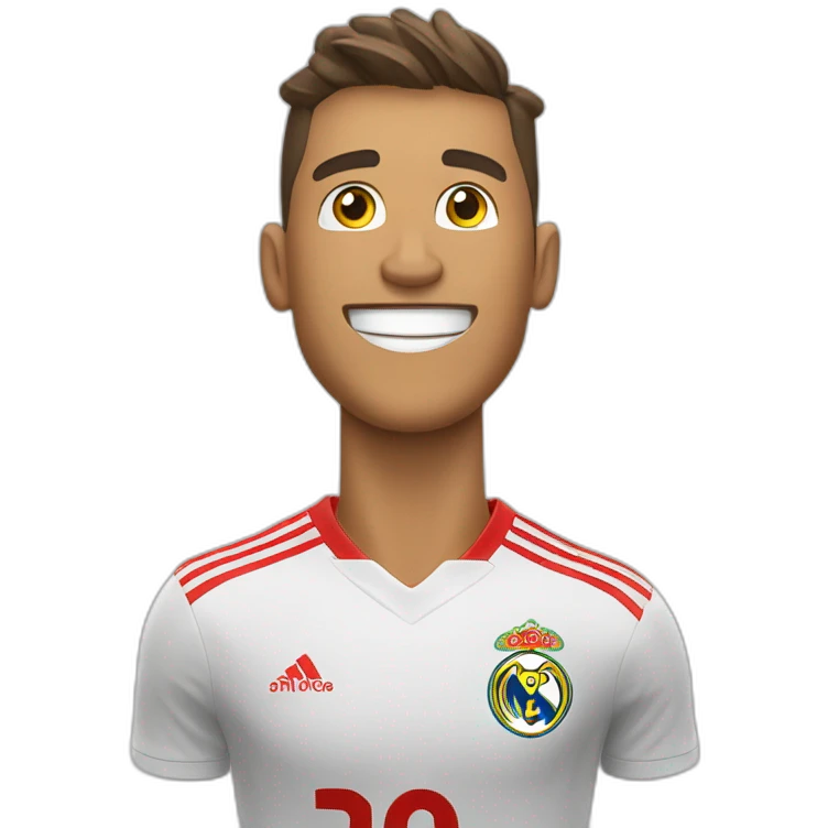 Design an emoji showcasing a joyful footballer, akin to Cristiano Ronaldo, gleefully snapping photos with a camera, embodying the excitement of capturing memorable moments on the field. emoji