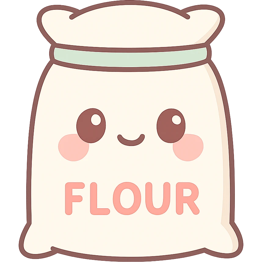 kawaii flour sack, blushing cheeks, cute expression emoji