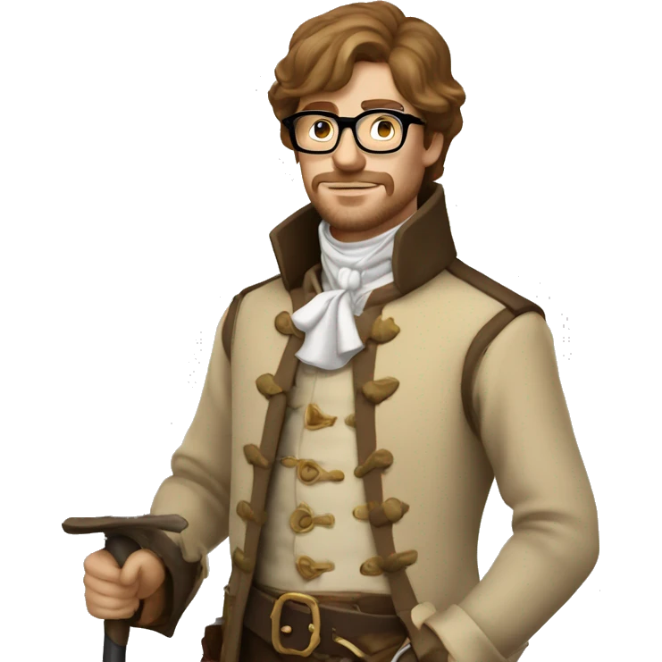 Musketeer man beige jacket short brown hair garden glasses emoji
