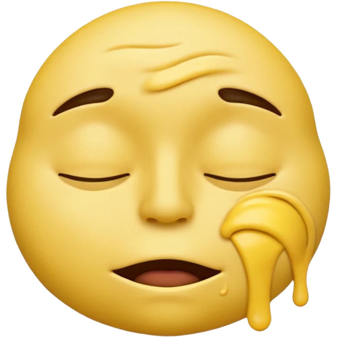 iOS-style 3D emoji: drowsy yellow face with half-closed eyes, messy mouth, and slightly tilted head, conveying just-woke-up grogginess emoji