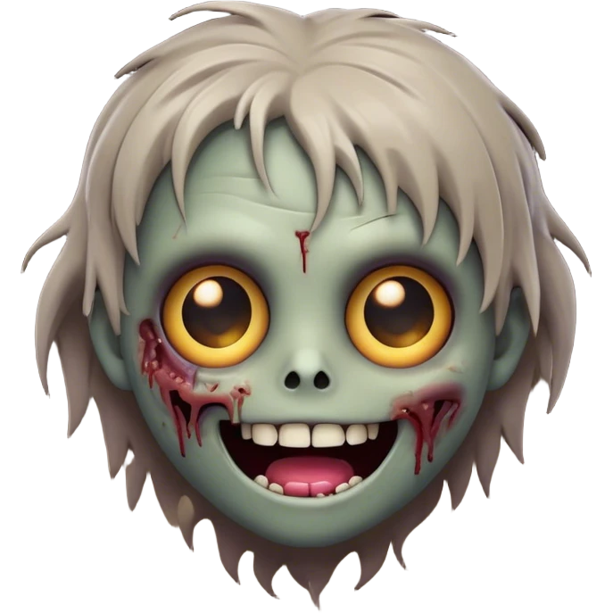Cinematic Cute Zombie Portrait Emoji, with a delightfully quirky, slightly disheveled face in muted ashen hues, featuring quirky bright eyes and a playful, stitched-together smile, simplified yet irresistibly charming, highly detailed with a soft glowing outline that captures the adorable, offbeat spirit of a zombie who’s more cute than creepy! emoji