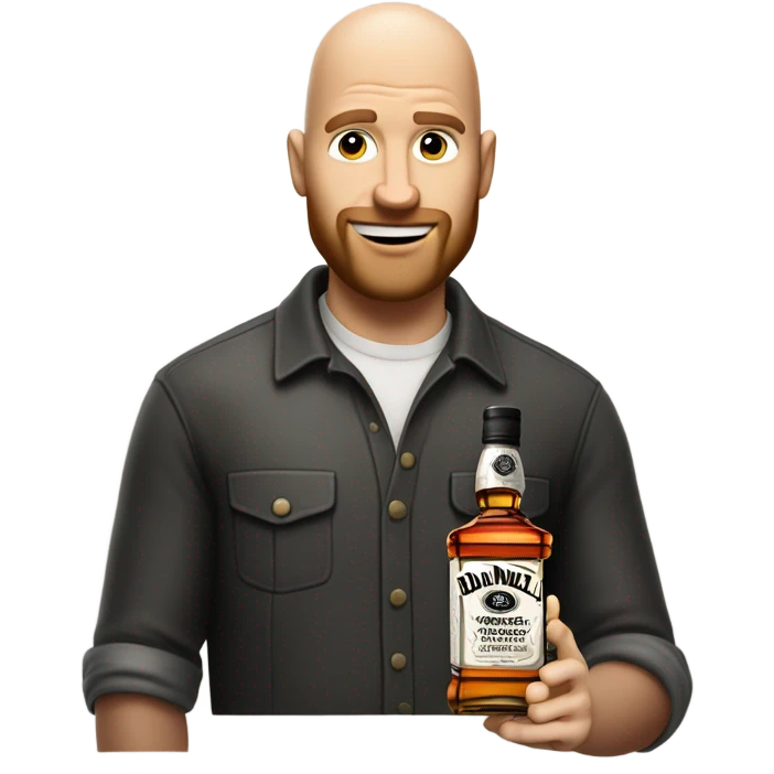 realistic meme of bald man white short bart with jack deniels emoji