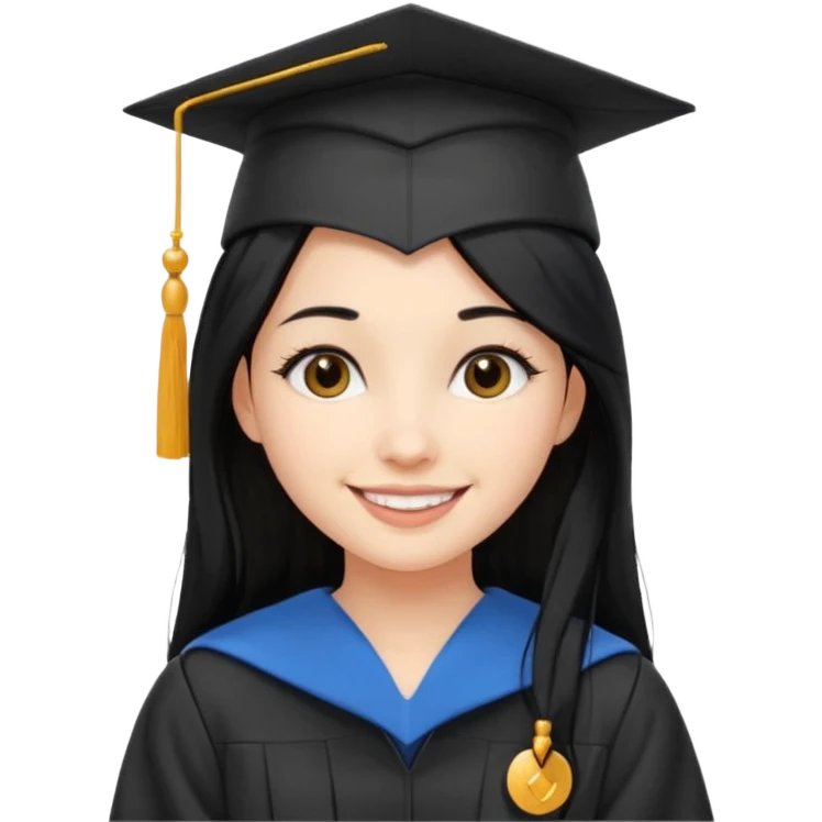 girl with long black hair with medicine degree and the tipical hat of college emoji