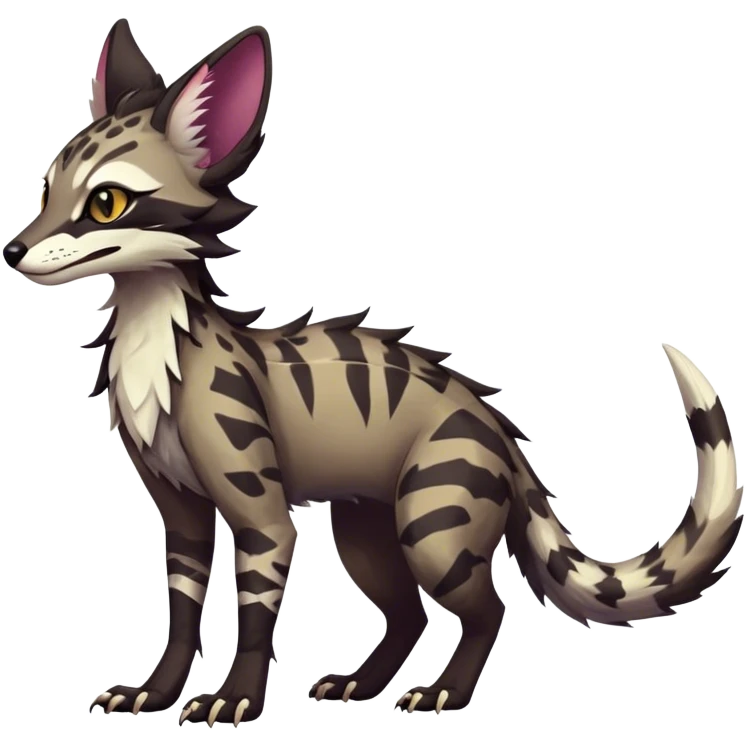 Feral Rare Fantasy dark vibrant Vernid-Sergal-Genet-Trico-species by LiLaiRa, random markings, tufted ears, full body, 4 legs emoji