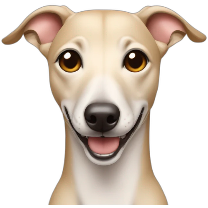 smiling face with heart eyes but it's a beige whippet's face emoji