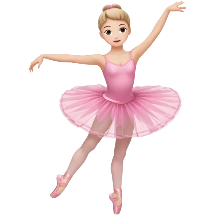 A graceful ballerina in a pink tutu, spinning lightly with arms curved elegantly with her legs
 emoji