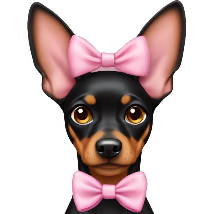 black tan pinscher big ears girly pink bow emoji