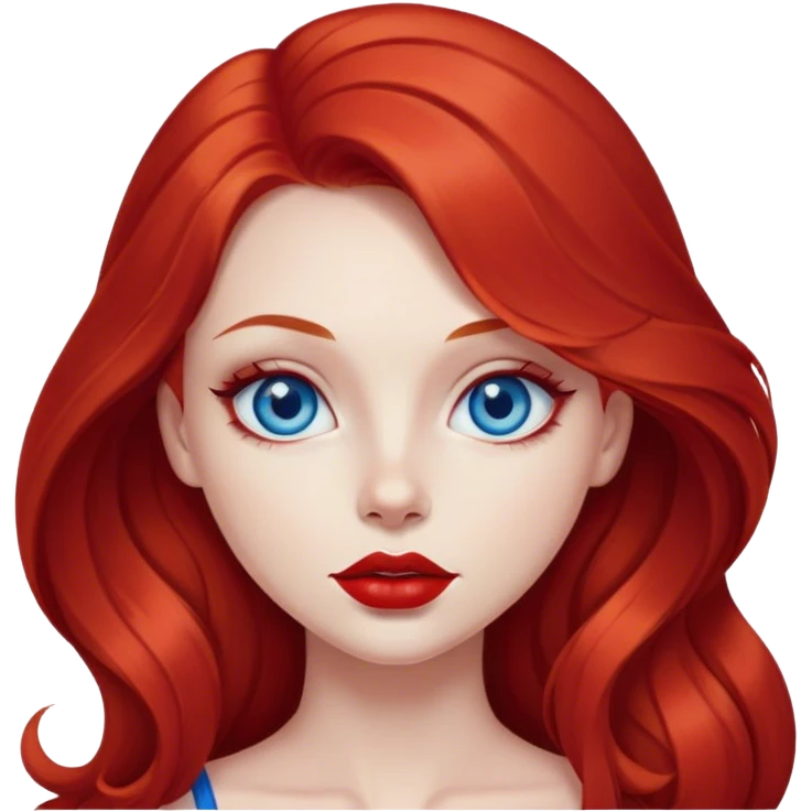 Red hair girl, with long hair, big red lips and blue eyes emoji